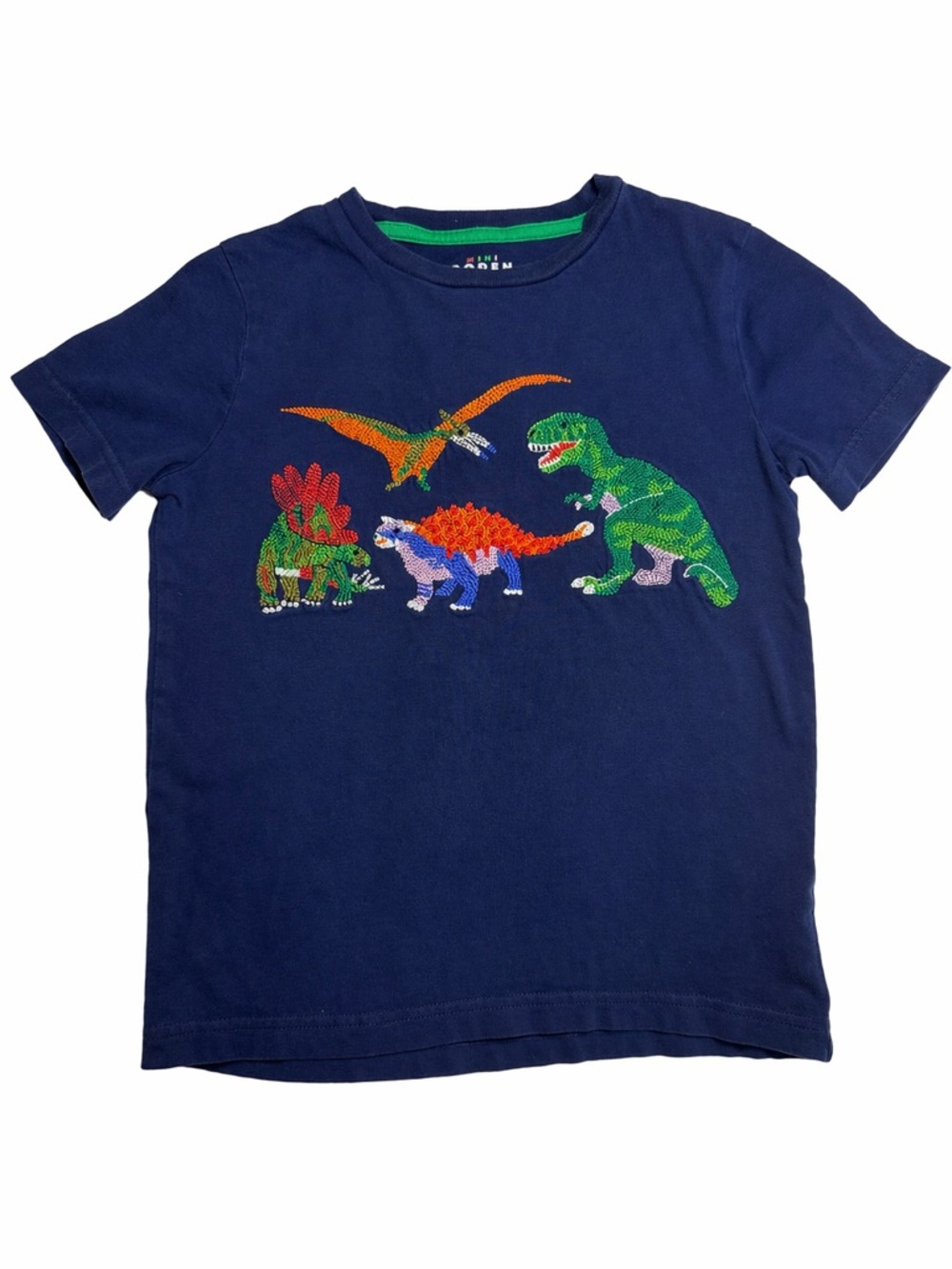 Mini Boden Dinosaur Embroidered short sleeve T-Shirt Boys 6-7Y Navy Dino Graphic